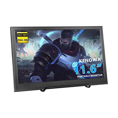 Portátil Monitor Gaming de 11.6",Kenowa LED Display (1920x1080 Full HD, IPS, Flicker-Free,Dual HDMI) Compatible para Raspberry Pi 2B B+ 3B PS3 PS4 WiiU Xbox360 Window 7 8 10 OS, Negro