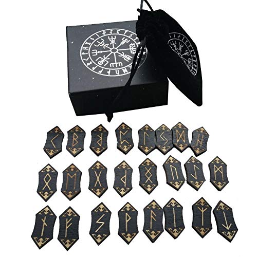 presentimer Juego de Tarjetas Rune Stones - Runa de Grabado en Madera nórdica Hecha a Mano con Bolsa de Almacenamiento