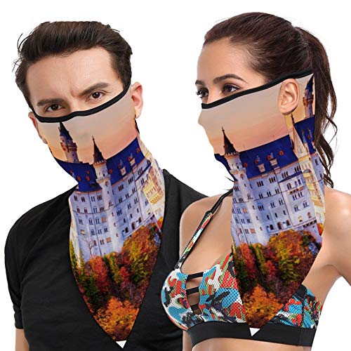 Protector facial unisex famoso castillo Neuschwanstein bucles para las orejas, bandana para la cara, bufanda para el cuello, pasamontañas reutilizable, antipolvo, cubrecuello, transpirable, 1 pieza