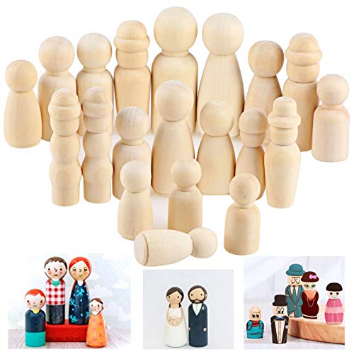 Pwsap 50Piezas Muñecos Madera en 12Estilos, Muñeca sin Terminar Clavija Maciza Peg Dolls, Artesanias de Madera Títere Humanoide para DIY Manualidad Creativas Decoración Artes y de Pintura Niño y Niña