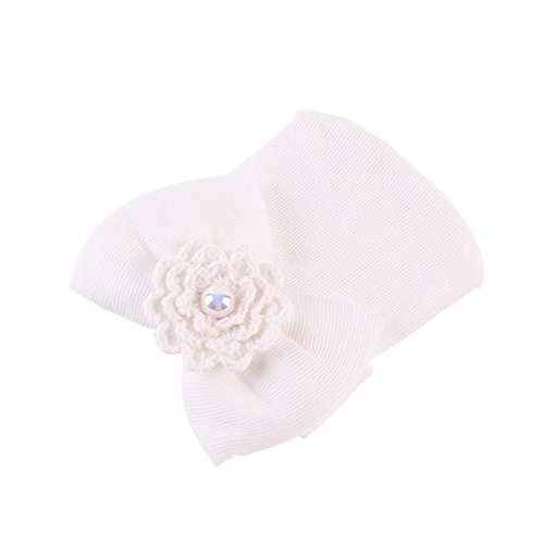 Qiuxiaoaa Bebé recién Nacido Gorra fetal Gorro de Lana para bebés y niños pequeños Flor Suave Gorro hospitalario Suave Sombrero de Gorrita Tejida Gorros de Arco Mantener el Blanco cálido