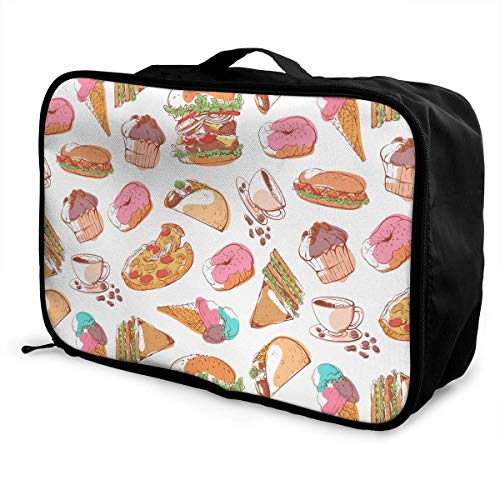Qurbet Bolsas de Viaje, Taco,Donut,Hot Dog Pattern Overnight Carry On Luggage Waterproof Fashion Travel Bag Lightweight Suitcases