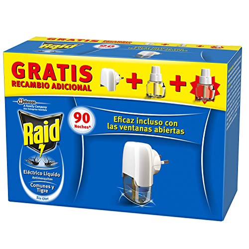 Raid Eléctrico Anti Mosquitos Comunes y Tigre 90 Noches con Aplicador y 2 Recambios - 200 gr, Blanco