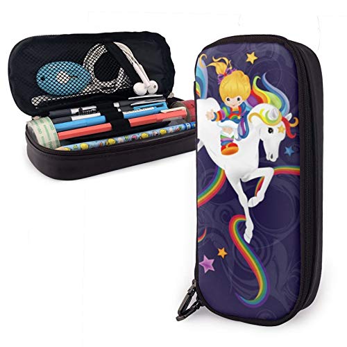 Rainbow Brite and Starlite Memories Estuche de piel de gran capacidad para lápices de estudiantes, caja de almacenamiento