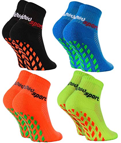 Rainbow Socks - Niñas Niños Calcetines Antideslizantes de Deporte - 4 Pares - Negro Azul Naranja Verde - Talla 30-35