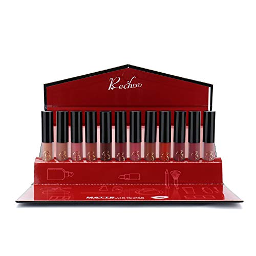 Rechoo 12 Pcs Barra de Labios Mate/Superstay Matte Pintalabios Maquillaje de Belleza Brillo Labial Terciopelo