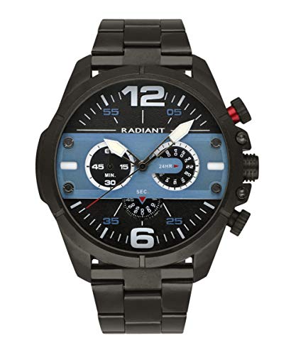 Reloj analógico para Hombre de Radiant. Colección Speedy. Reloj Negro con Brazalete Esfera Negra y Azul. 3ATM. 48mm. Referencia RA550703.