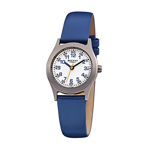 Reloj de pulsera infantil Regent URF947, analógico, mecanismo de cuarzo, esfera blanca, correa azul