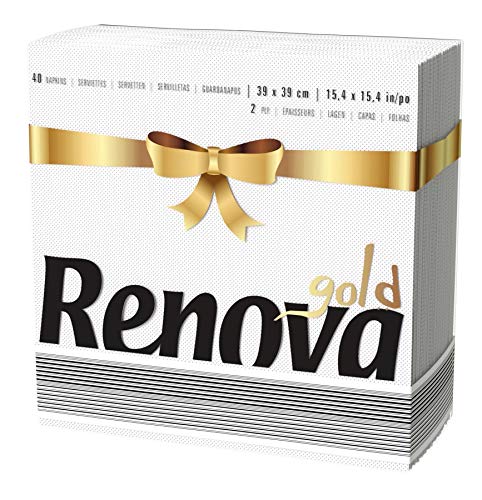 Renova Servilletas de Papel Gold Blancas - 40 Servilletas Tamaño Grande