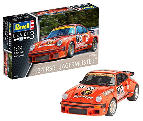 Revell Maqueta Porsche 934 RSR Jägermeister, Kit Modelo, Escala 1:24 (07031), Color Orange, 17,9 cm de Largo