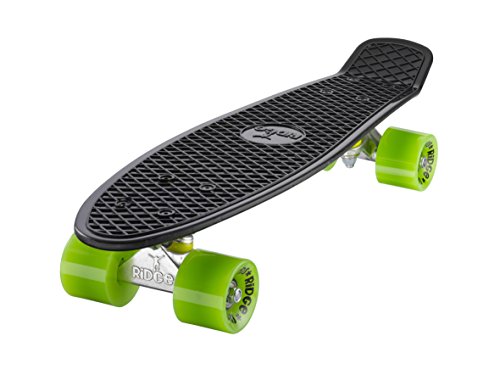 Ridge Skateboard 55 cm Mini Cruiser Retro Stil In M Rollen Komplett U Fertig Montiert, Unisex, Negro/Verde (Noir/Vert)