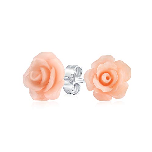 Romántico delicado Floral 3D pálido rosa Craved rosa flor stud pendientes para las mujeres para la madre adolescente plateado poste