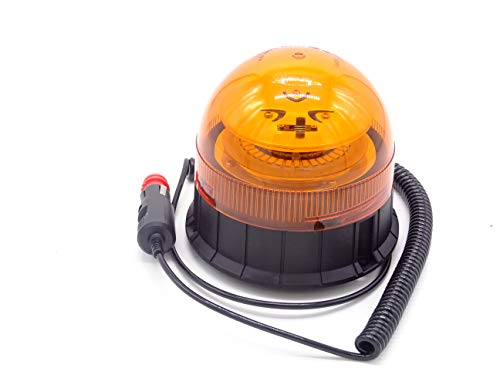 Rotativo LED magnetico 3 Funciones destellante para tractor, camion, o vehiculo con mechero a 12 o 24 voltios con luz ambar intermitente y destellante estrosbotica de emergencia, Irrompible.