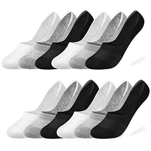 Rovtop Calcetines Cortos 12Pares Calcetines para Hombre - Calcetines Invisibles de Malla Transpirable con Antideslizante de Silicona Negro/Blanco/Gris Claro Talla Eur 35-40