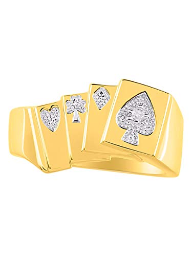 RYLOS Mens Ring with Genuine Sparkling White Diamonds Set in 14K Yellow Gold Plated Silver .925 - Designer Style