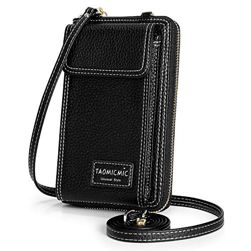 S-ZONE Pequeño Bolso para Mujer de Cuero de la PU del Teléfono Celular Crossbody Phone Wallet Bolsa con Cremallera Bandolera Monedero con Ranuras para Tarjeta