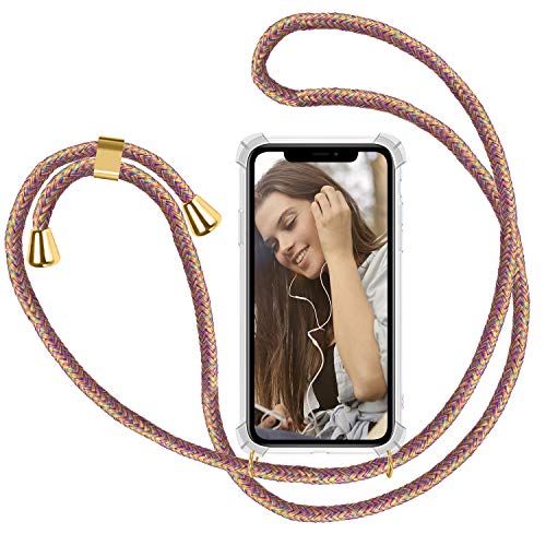 SAMCASE Funda con Cuerda para Xiaomi Redmi 9, Carcasa Transparente TPU Suave Silicona Case con Correa Colgante Ajustable Collar Correa de Cuello Cadena Cordón - Multicolor