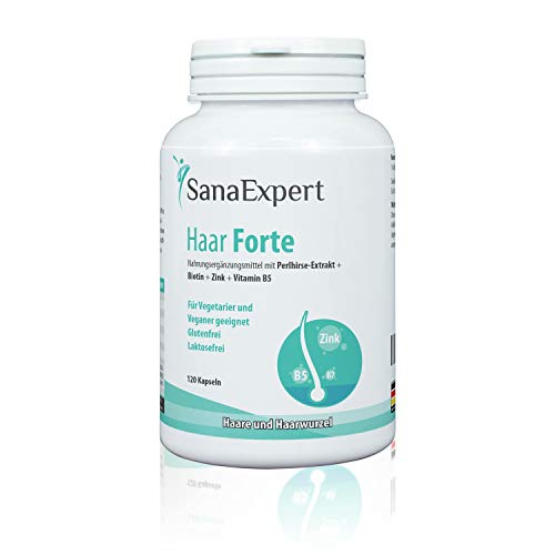 SanaExpert Haar Forte, Suplemento Capilar para el Crecimiento y Fortalecimiento del Pelo, Biotina, Zinc y Mijo de Perla, 120 Cápsulas