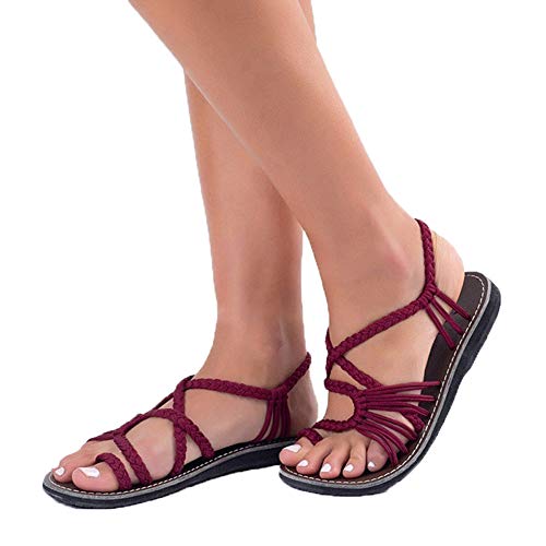 Sandalias De Cuerda Trenzada De Verano Sandalias De Nudo Función De Corrección del Pulgar Zapatillas Portátiles Suaves Y Cómodas Adecuadas para El Ocio De Playa De Vacaciones Color,Rojo,5.5UK