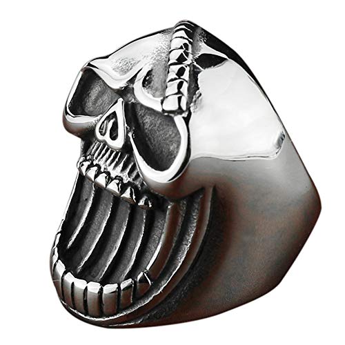 Serired Anillo Calavera Acero Inoxidable Multifunción, Joyería Cabeza Esqueleto Alienígena Locomotora Gótica Punk, Mini Sacacorchos Micro,10