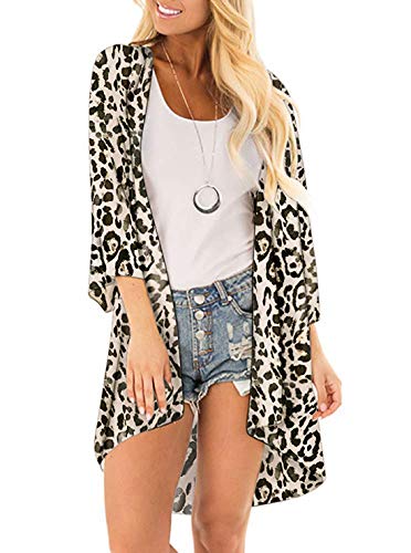 SHEKINI Mujer Blusa Damas Chal Ropa de Playa Ropa de Playa Bohemia Impresa Suelta (XL, Leopardo)