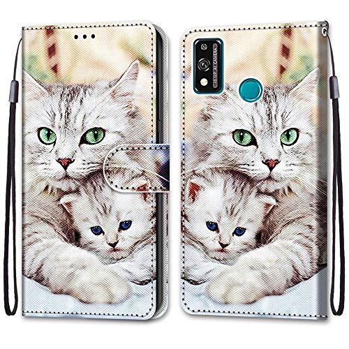 ShinyCase para Honor 9X Lite Funda Piel PU Brillante Drawing Diseño Protector Folio Plegable Funda Cuero Tarjetas y Billetera Magnético Estuches para Honor 9X Lite -Gato y Gatito