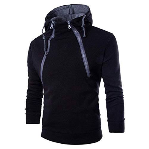 SHOBDW Hombres Sudadera con Capucha Otoño Invierno Cuello Alto de Gran Tamaño Tallas Grandes Camisetas de Manga Larga Remiendo Sólido tee Outwear Blusa Suéter(Negro,M)