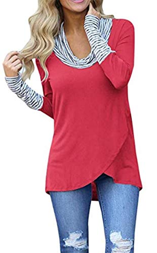 SHOBDW Mujeres Retro O-Cuello Franja de Manga Larga Sudadera Jersey Tops Blusa Camisa (Rojo, M)