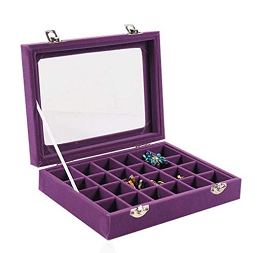 SHOUSBOXHI 24 Rejillas de Almacenamiento de Joyas Negro Rosa Terciopelo Rojo Joyero Anillos Pendientes Collares Soporte de Maquillaje Estuche Organizador Mujeres, Púrpura