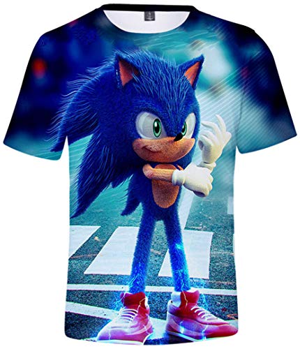 Silver Basic Camiseta Deportiva para Niños 3D Inspirada en la Popular Película y Videojuego Sonic The Hedgehog Summer T-Shirt Sonic Cosplay tee Top XXS, 749Disfraz de Sonic-3