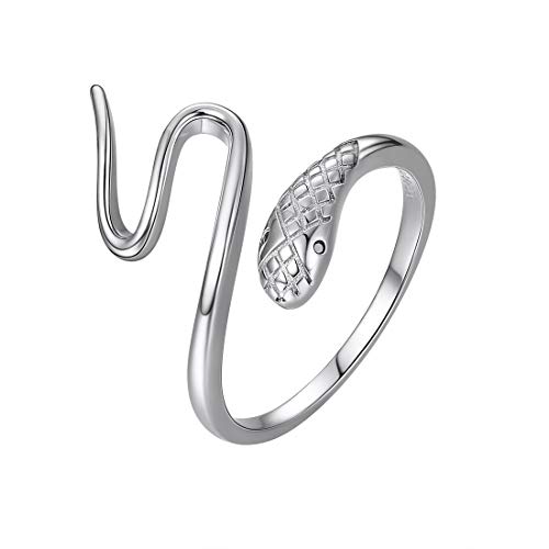 SILVERCUTE Anillo Cabeza Serpiente Boca Abierta Material antialérgico Plata de Ley 925 Anillo Fino Ajustable para Mujeres Tono Plata