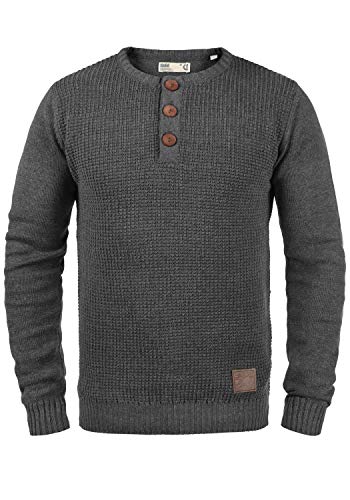 !Solid Terrance Jersey De Punto Suéter para Hombre con Cuello Redondo, tamaño:M, Color:Dark Grey Melange (8288)