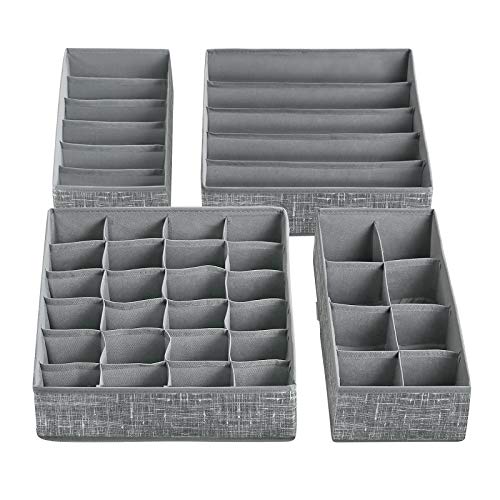 SONGMICS Organizador para Cajones con Compartimentos, Caja de Almacenaje Plegable, Organizador de Armario para Ropa Interior, Calcetines, Set de 4 Piezas, Gris Moteado RYUS04LG