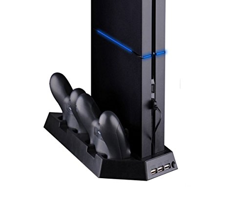 Soporte vertical para PS4 y PS4SLIM con ventilación dual y base de carga para dos mandos de PS4 (No PS PRO)