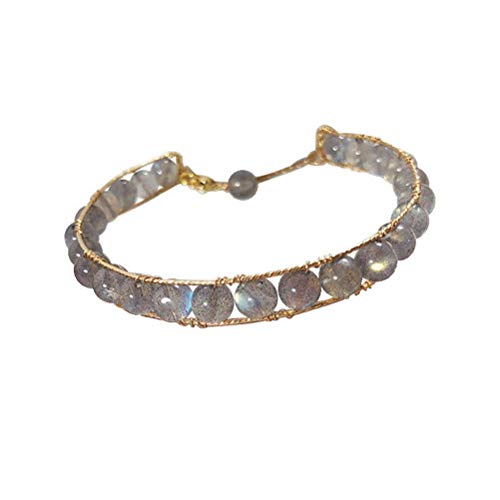 S&RL Pulsera Decorativa para Mujer ， S925 Plata Esterlina Ing Moonstone 14K Oro Moda Invencible Y Hermosa Pulsera Simple, Mujeroro, Plata 925