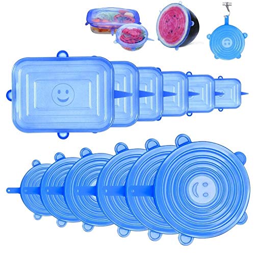 StillCool Tapas de Silicona Reutilizable, 12PZS Tapas Elásticas Sin BPA Redondas y Rectángulo con Buen Sellado para Alimentos Tazas Boles y Tarros en Lavavajillas Microondas y Refrigerador - Azul