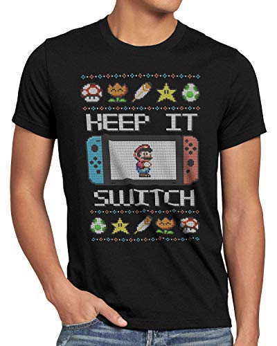 style3 Keep it Switch Suéter de Navidad Camiseta para Hombre T-Shirt Lite T-Shirt Ugly Sweater x-mas SNES, Talla:M