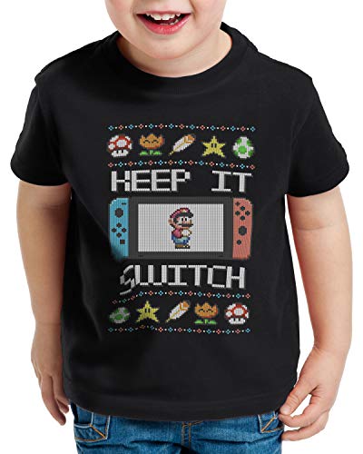 style3 Keep it Switch Suéter de Navidad Camiseta para Niños T-Shirt Lite T-Shirt Ugly Sweater x-mas SNES, Talla:164