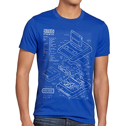 style3 SNES Cianotipo Camiseta para Hombre T-Shirt 16-bit Videojuego, Talla:L, Color:Azul