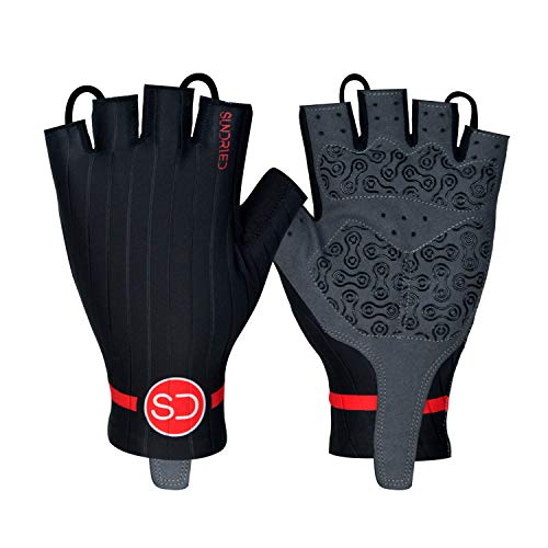 Sundried Pro Ciclo de Guantes sin Dedos Acolchado Camino para Hombre y para Mujer de MTB Accesorios de Ciclismo (Negro, L)