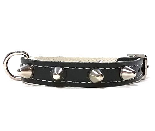 Superpipapo Original Collar para Perro de Cuero Negro con Pinchos, Todas Las Tallas, Correa Opcional, Piel de Calidad, Diseño Hecho a Mano,Pequeño y Chihuahua, 30 cm XXS: Cuello 20-25 cm, Ancho 13mm