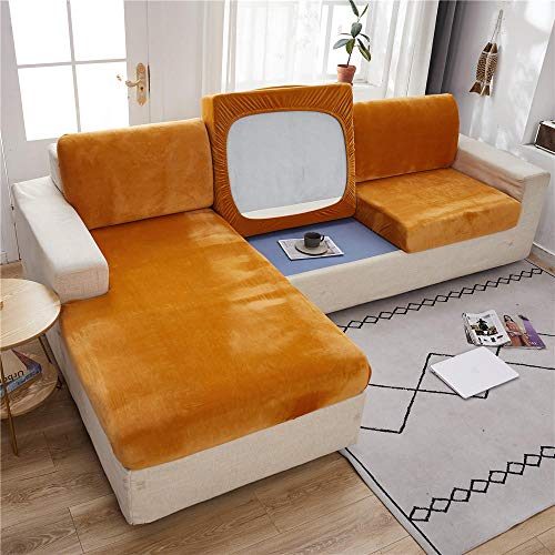 Suuki Fundas de cojín sofá Protectoras,Funda de Asiento de sofá de Terciopelo,Protectores de cojín de sofá de Alto Estiramiento,Funda de cojín de sofá,cojín de sofá Protector-Naranja_Gran Funda de c