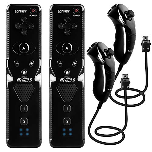 TechKen - Juego de 2 mandos de Wii con Nunchuck Motion Plus 2 en 1 mando a distancia para Wii Motion Nunchuck Wii con funda de silicona compatible con Wii