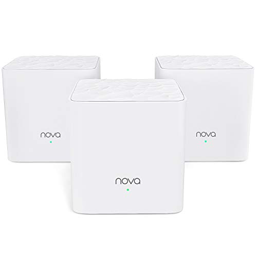 Tenda NOVA MW3 Mesh Router Sistema WiFi de Red en Malla (AC1200, 2.4GHz +5 GHz,Plug and Play, Mu-MIMO,Fast Ethernet 10/100,Funciona con Alexa sustituye tu Repetidor Extensor de Red Tradicional)Pack 3