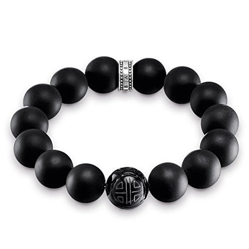 Thomas Sabo Pulsera de hombre Rebel at Heart de plata 925 ágata negra 15 cm – A1573-704-11-L15