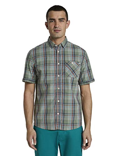 Tom Tailor Ray Karo Camisa, 22264/Base Aceituna Azul Chec, L para Hombre