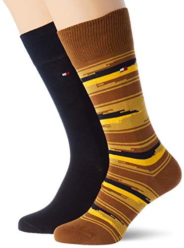 Tommy Hilfiger Th Men Sock 2p Folk calcetines, amarillo oscuro, 39/42 (Pack de 2) para Hombre