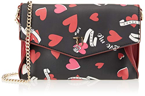 Trussardi Jeans 75B00559-9Y09993 - Bolso de muñeca para mujer, negro (Black Heart Print), 22 x 14 x 5 cm (ancho x alto x largo)