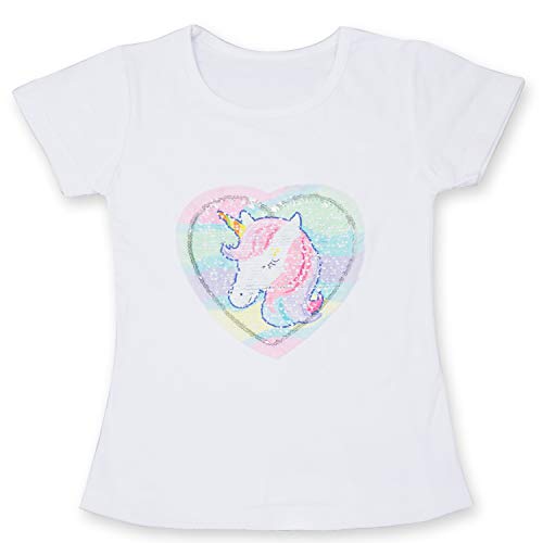 TTYAOVO Flip Lentejuelas UnicornioT-Shirt para Niñas, Unicornio Manga Corta Verano Tops Ropa para Niñas Tamaño 5-6 Años