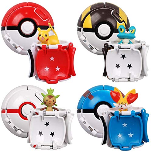 UALLL Juguete de Pikachu, 4Pcs / Sets Pokémon Throw 'N' Pop Poke Ball con Figuras De Pokémon Juego De Juguetes De Pokémon para Niños (Pikachu Elf)